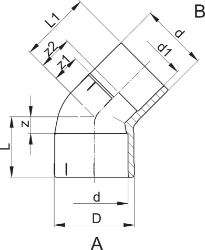 Picture of +GF+ PRO-FIT Winkel 45° PVC-U metrisch, Grösse: 40‑32, Art.Nr.: 721150309
