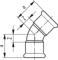 Picture of +GF+ PRESS-FIT Wasser Bogen 45° Kupfer, d mm: 22, Art.Nr.: 767604106