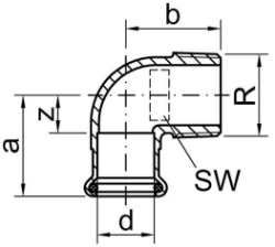 Picture of +GF+ PRESS-FIT Wasser Winkel 90° Siliziumbronze, d mm: 22, Art.Nr.: 767609409