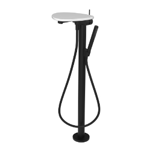 Bild von LAUFEN - ADA - Standsäulen-Bademischer, Ablage ohne Loch, Ausladung 203 mm, mit Kunststoffschlauch 1250 mm, mit Handbrause TwinStick, Art.Nr. :HF506781511060