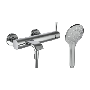 Bild von LAUFEN - MEDA - Bademischer, Anschlussdistanz 153 mm, Ausladung 180 mm, Festauslauf, mit Verschraubungen, mit Kunststoffschlauch 1600 mm, mit Handbrause MyTwin100, Chrom, Art.Nr. :HF506660100000