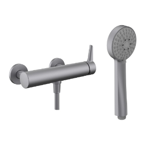 Bild von LAUFEN - PURE - Duschenmischer, Anschlussdistanz 153 mm, mit Verschraubungen, mit Kunststoffschlauch 1600 mm, mit Handbrause MyTwin100/Stella, PVD inox look, Art.Nr. :HF901750423000