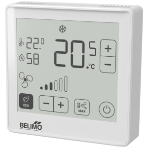 Bild von Belimo Raumsensor / Raumbediengerät Feuchte / Temperatur aktiv, NFC, 0...5 V, 0...10 V, 2...10 V, 4...20 mA, MP-Bus, ePaper-Touch-Display, PC, weiss, RAL 9003, Art.Nr. :P-22RTH-1800D-1