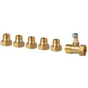 Bild von Siemens - 6-Weg PICV Messingverschraubungen, DN20, 5x G 1"/R  3/4", 1x G 1"/G  3/4", 6er-Set, inkl. Dichtungen, Art.Nr. :ALN15.205B/1-ALP57