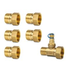 Bild von Siemens - 6-Weg PICV Messingverschraubungen, DN20, 5x G 1"/R 1", 1x G 1"/G 1", 6er-Set, inkl. Dichtungen, Art.Nr. :ALN15.255B-ALP58